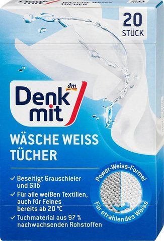 Серветки для відновлення кольору білих речей Denkmit W&auml;sche-Weiss T&uuml;cher, 20 шт