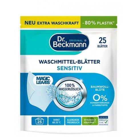Серветки для прання Dr. Beckmann Magic Leaves Sensitiv з алое вера, 25 шт