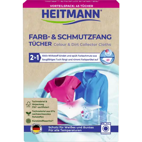 Серветки для кольору та бруду Heitmann Farb- und Schmutzfangt&uuml;cher 45 шт