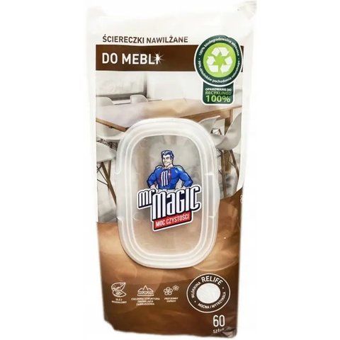 Вологі серветки Mr Magic для меблів, 60 шт