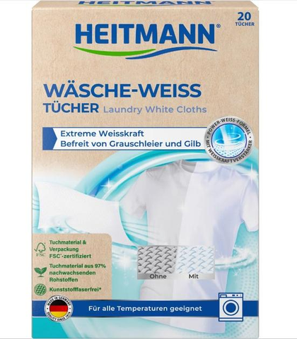Серветки Heitmann для прання білої білизни, 20 шт